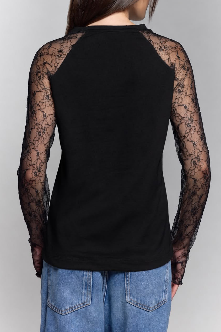 Lace Long Sleeve shirt In Black