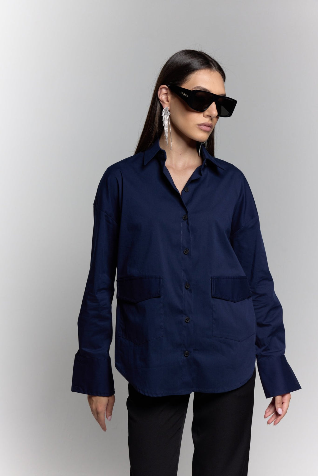 Poplin shirt with pockets in Navy - ZAIANI
