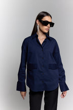 Poplin shirt with pockets in Navy - ZAIANI