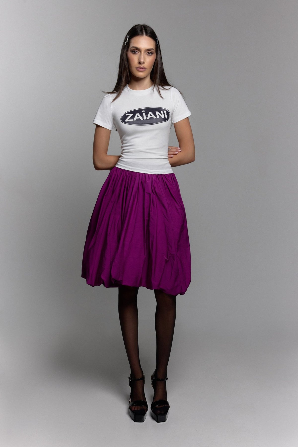 Taffeta skirt with pockets In Fushia - ZAIANI
