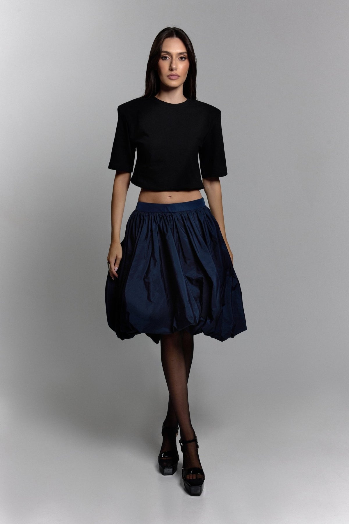 Taffeta skirt with pockets In Navy - ZAIANI