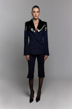 Two-Tone Latex Blazer in Navy - ZAIANI