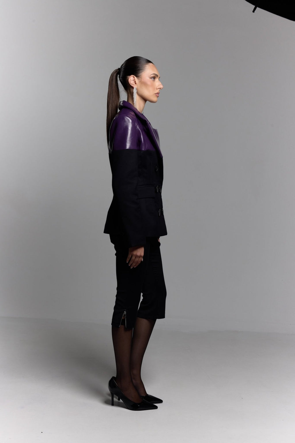 Two-Tone Latex Blazer in Purple - ZAIANI
