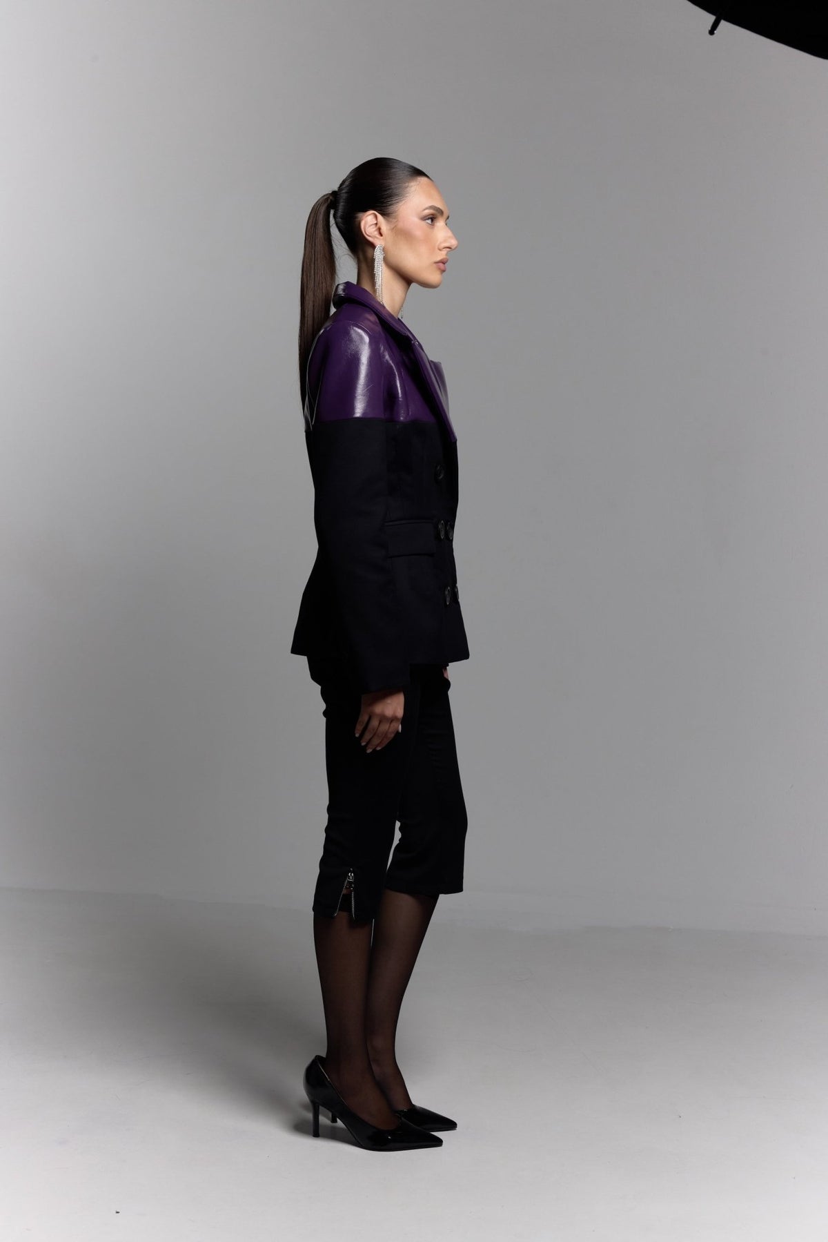 Two-Tone Latex Blazer in Purple - ZAIANI