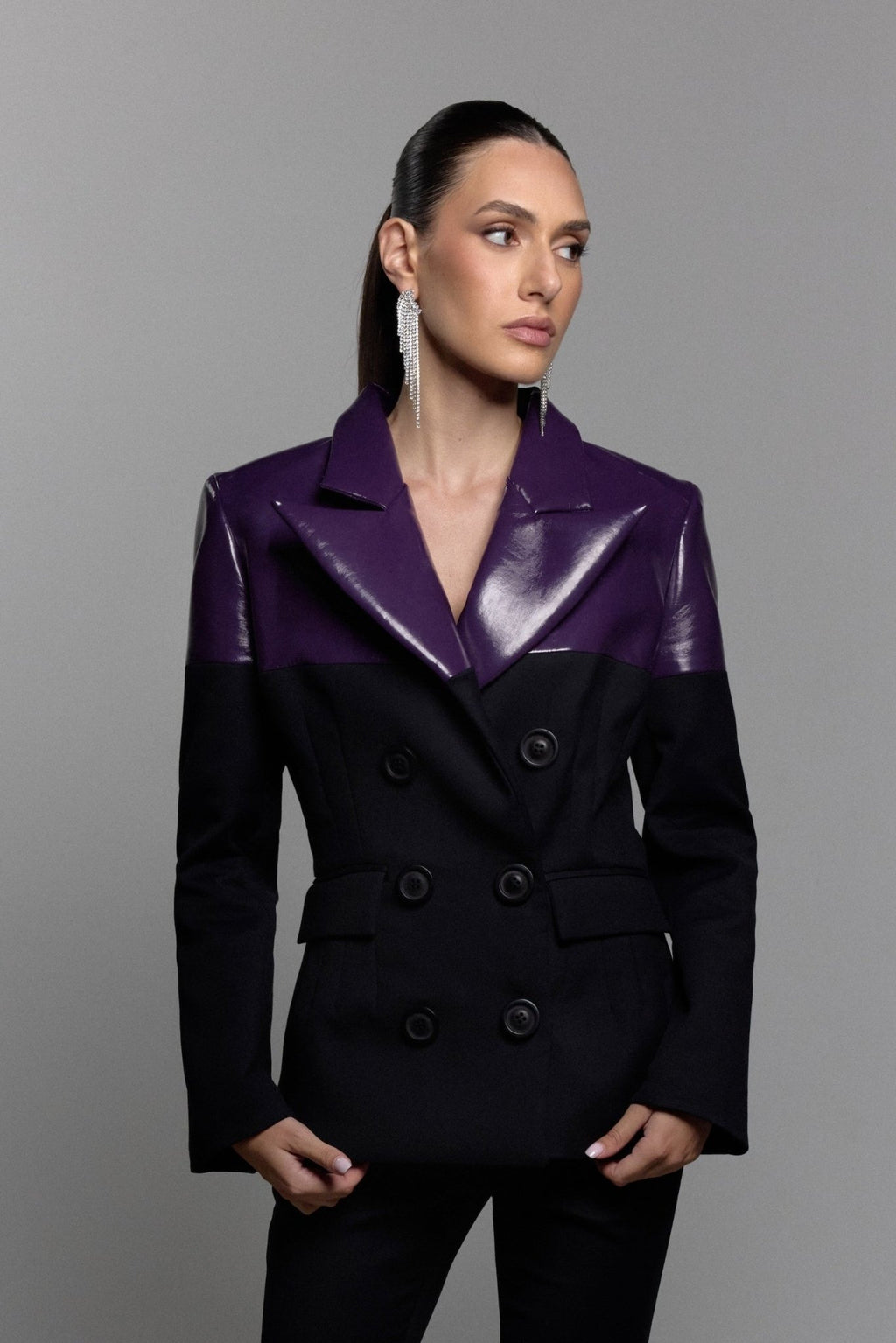 Two-Tone Latex Blazer in Purple - ZAIANI