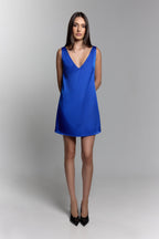 V-Neck Dress in Blue - ZAIANI