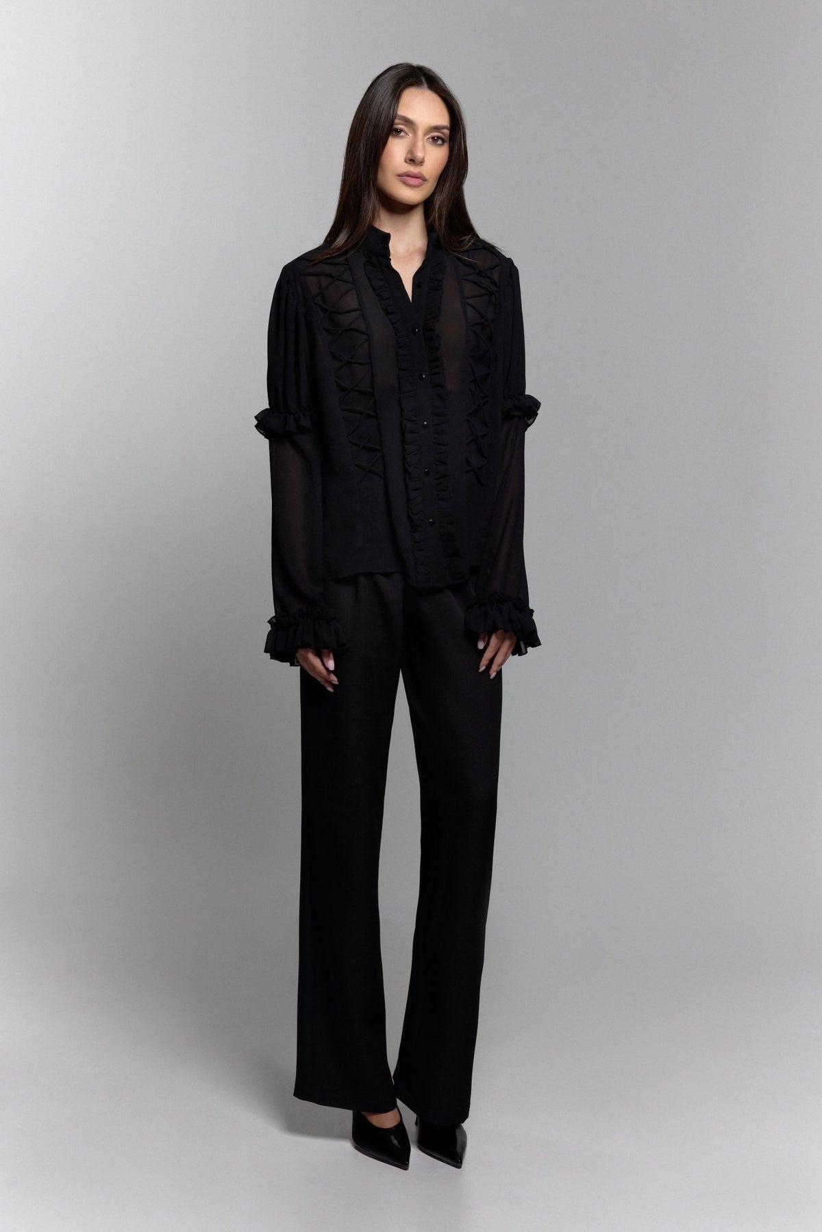Victorian Mesh top in Black - ZAIANI