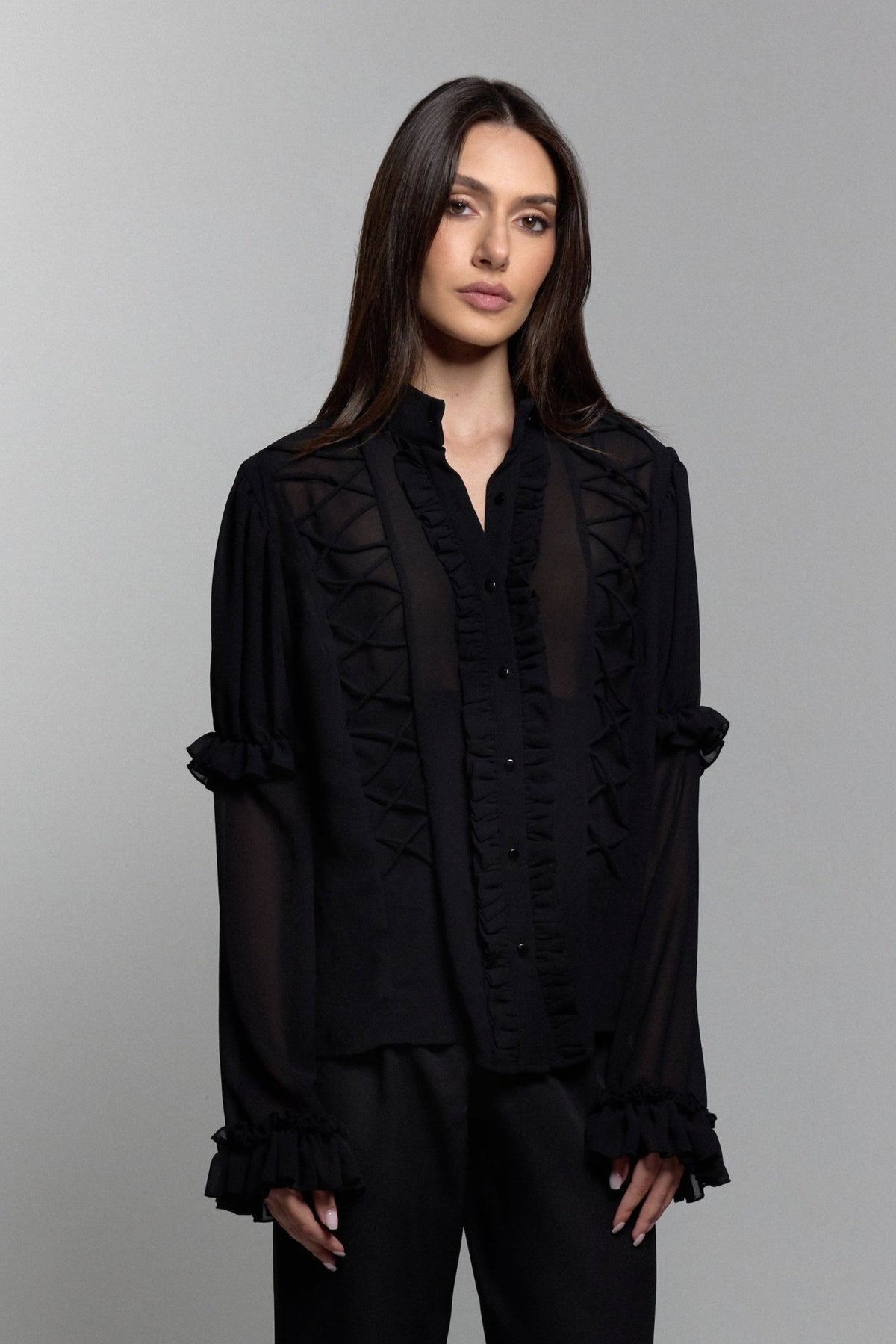 Victorian Mesh top in Black - ZAIANI